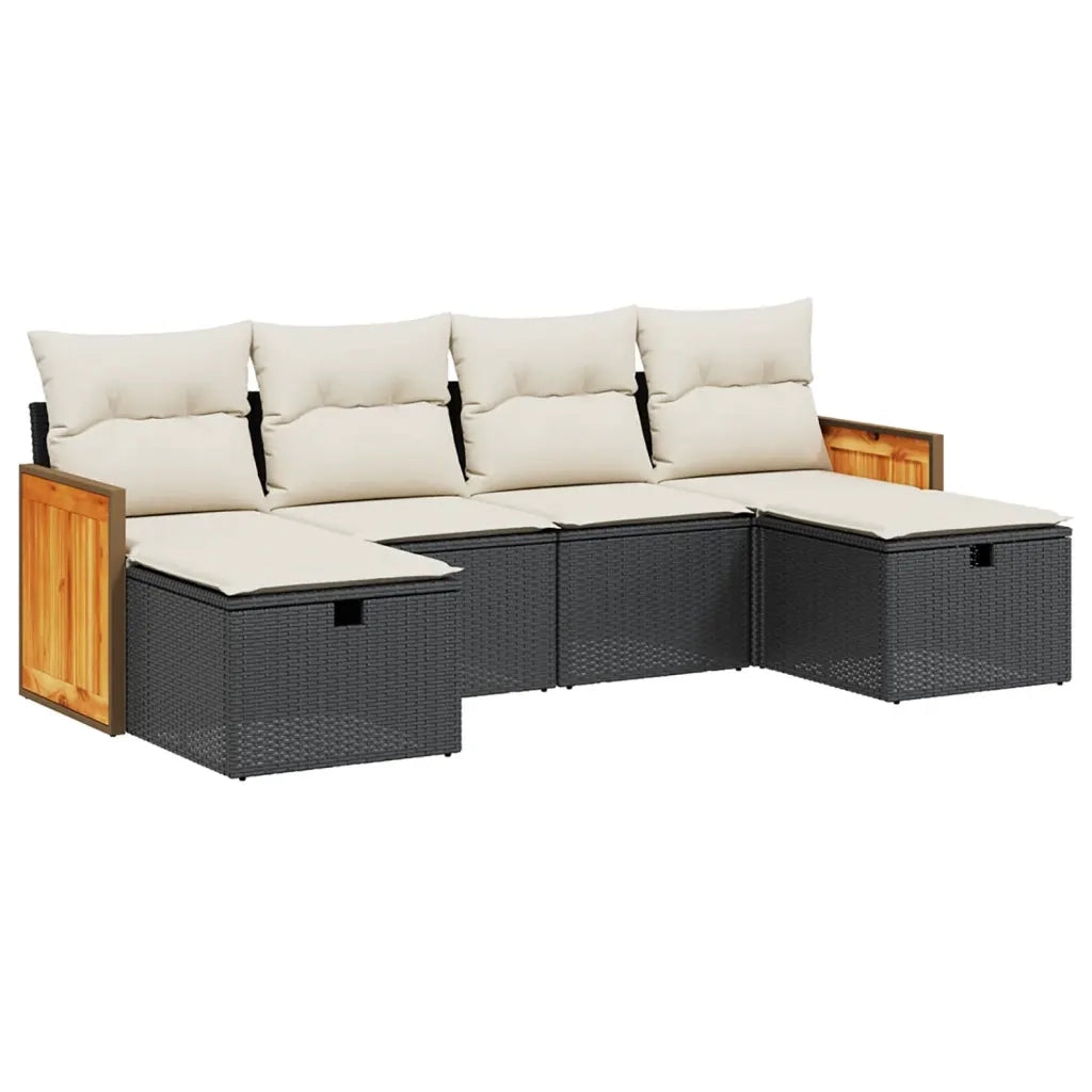 Set Divano da Giardino 6 pz con Cuscini Nero in Polyrattan 3265774