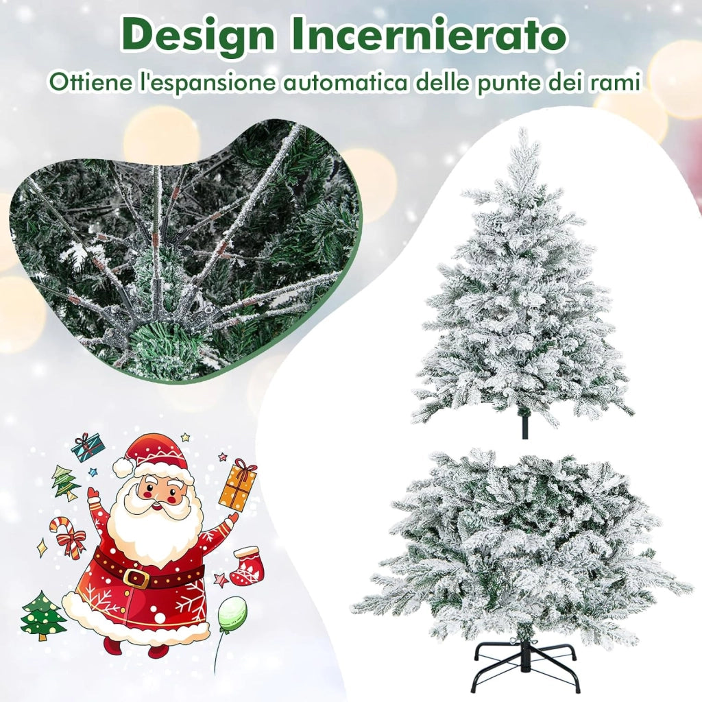 Albero di Natale Innevato 135 CM, Albero di Natale Artificiale Pre-Illuminato con 120 Luci LED, 757 Punte e Giunti a Cerniera (135 cm)