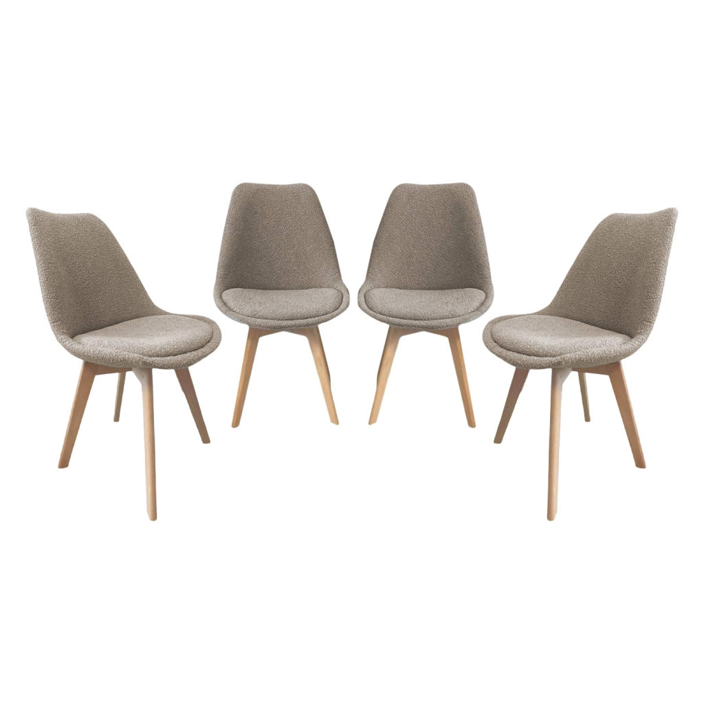 Set 4 sedie scandinave legno di faggio e bouclé strutturato, talpa