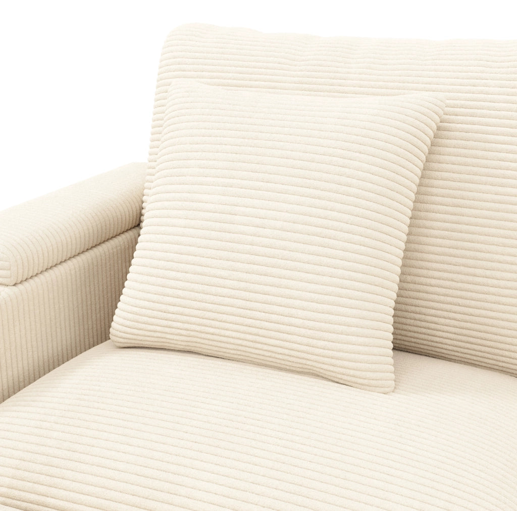 Divano modulare beige in velluto a coste con USB e portaoggetti