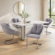 Sedia da Pranzo Set da 4 con Design Ergonomico e Gambe in Metallo, in Velluto Grigio