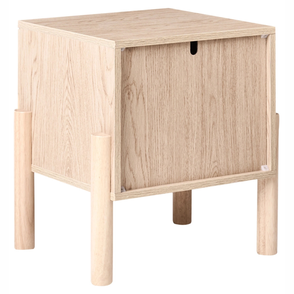 Comodino marrone chiaro in truciolato con gambe in legno massello Comodino moderno in stile scandinavo Contenitore per camera da letto