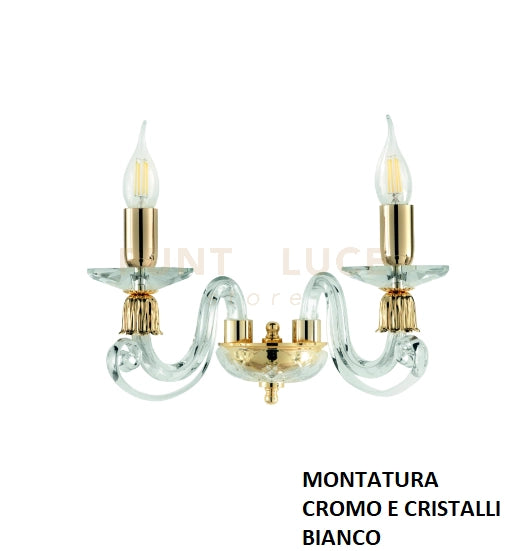 APPLIQUE 1306 2 LUCI BIANCO E CROMO ATTACCO E14 L.36CM