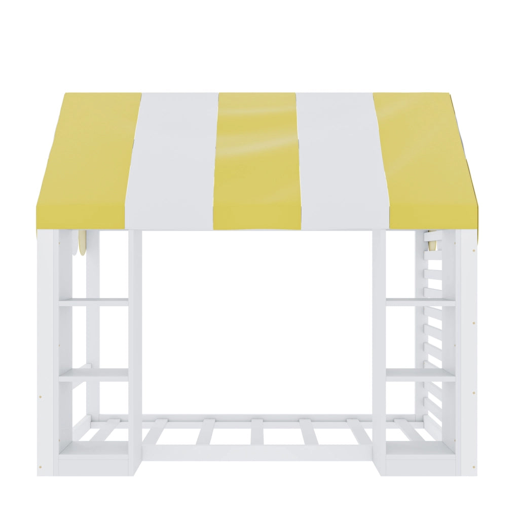 Letto per bambini 90x200 cm con baldacchino e vani portaoggetti bianco