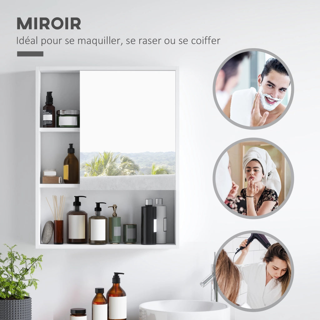 Mobile da bagno con specchio e ripiano regolabile ¨C Zephmum ¨C Bianco 60x15x76 cm