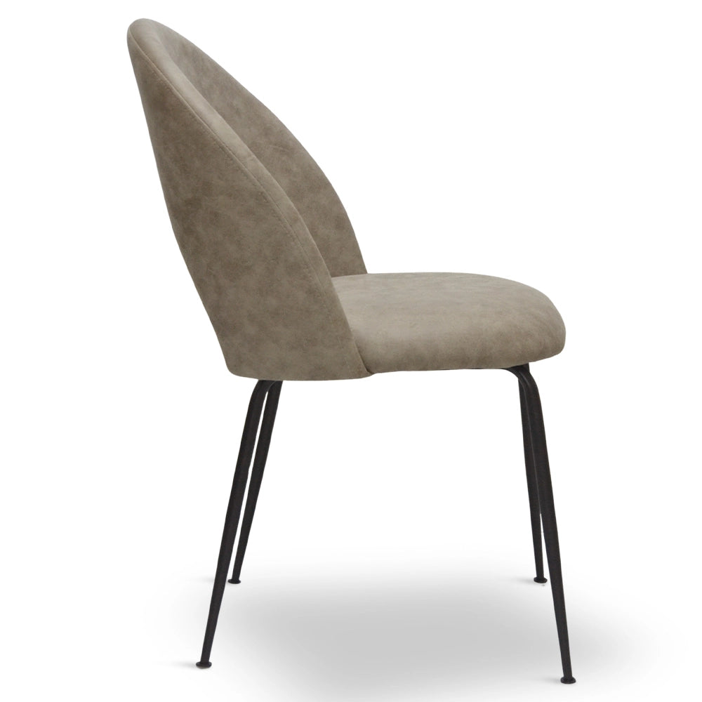 Sedia da sala pranzo Paola in microfibra nabuk tortora con gambe in metallo nero