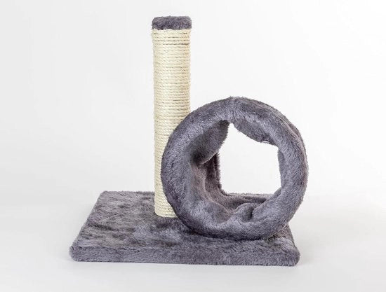 Tunnel per gatti con rivestimento in sisal e peluche, colore grigio, dimensioni 28x28x31 cm
