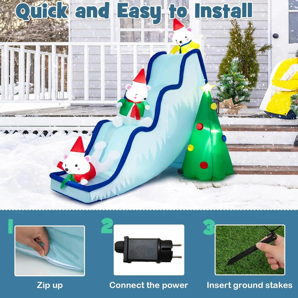SOARS Decoration Noel, orso polare su scivolo gonfiabile, 270 x 142 x 220 cm, con 6 luci LED bianche integrate, decorazione natalizia per esterni e interni casa per giardino, cortile, prato, soggiorno