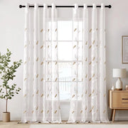 Velo tenda con occhi trasparente foglie disegno ricamo - Set di 2 - H 260 x L 140 cm - Beige