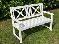 Panca da giardino, panca in legno, bianca, 2 posti