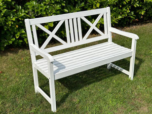 Panca da giardino, panca in legno, bianca, 2 posti