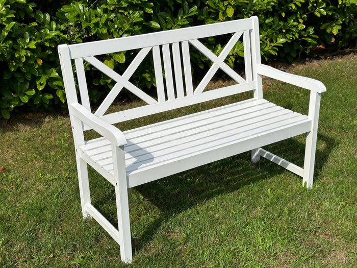 Panca da giardino, panca in legno, bianca, 2 posti