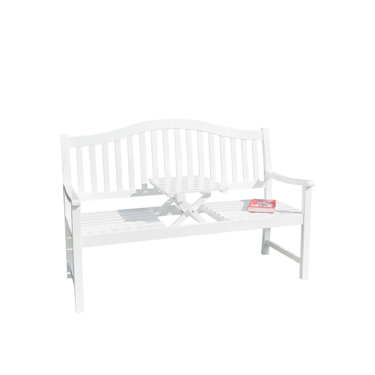 Panca da giardino, panca in legno, bianca, panca con tavolo