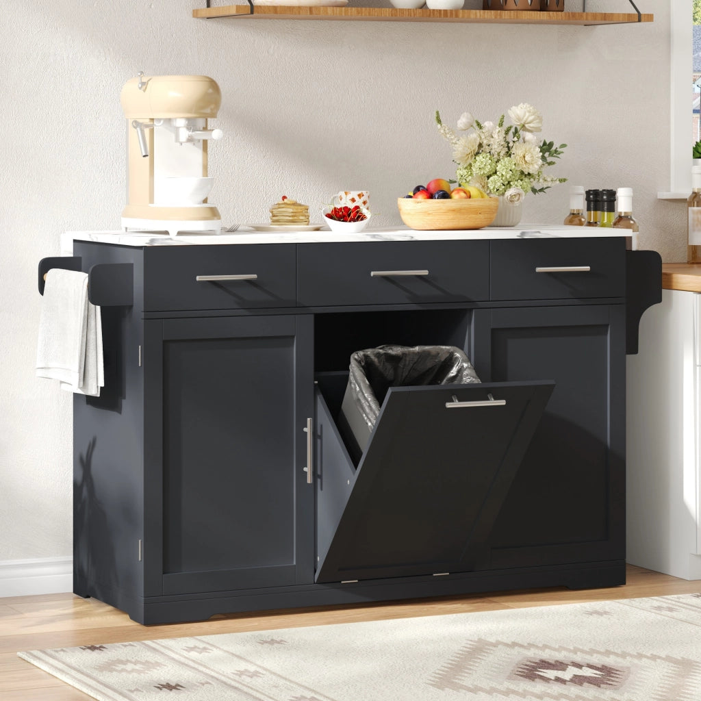 Carrello da cucina con 3 cassetti; 2 vani con anta; porta asciugamani e mobile rifiuti; per cucina