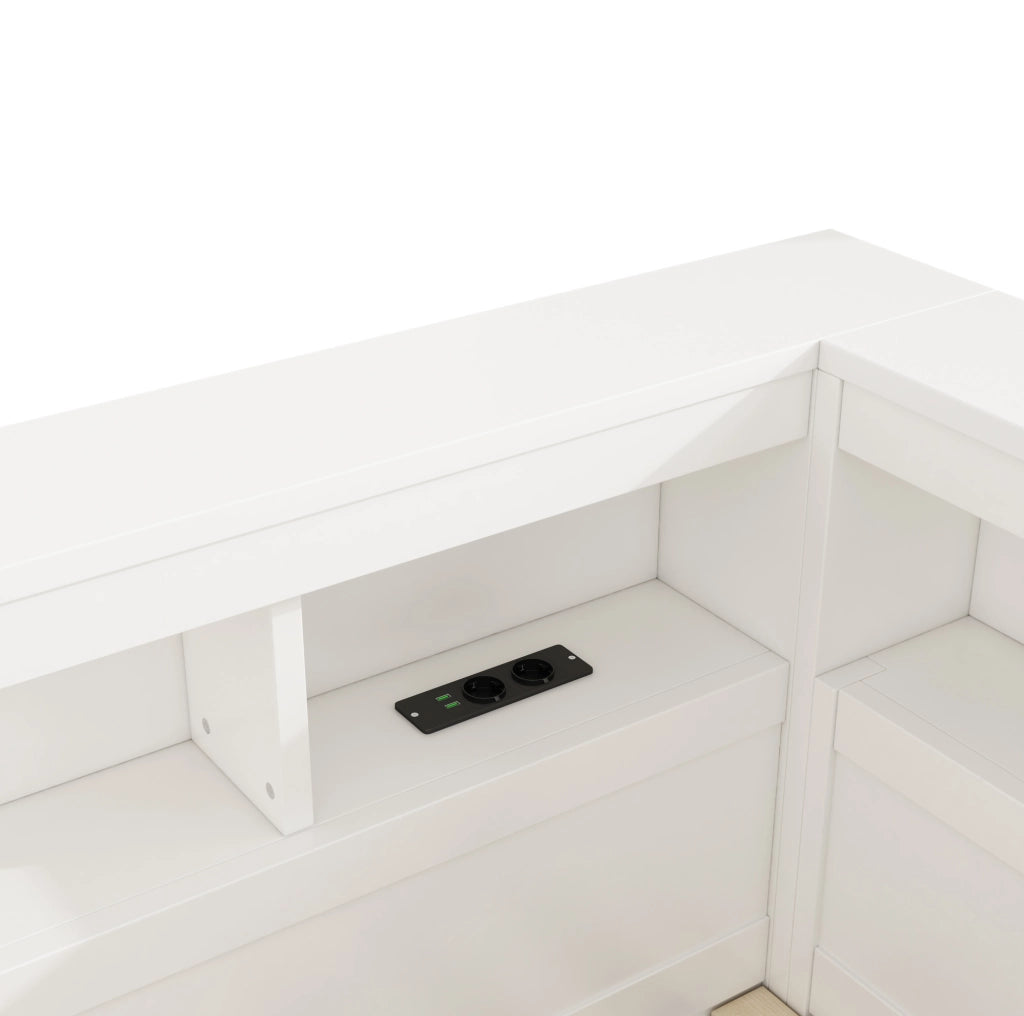 Letto da giorno 140x200 cm con vano laterale; prese USB e sponde estraibili; bianco
