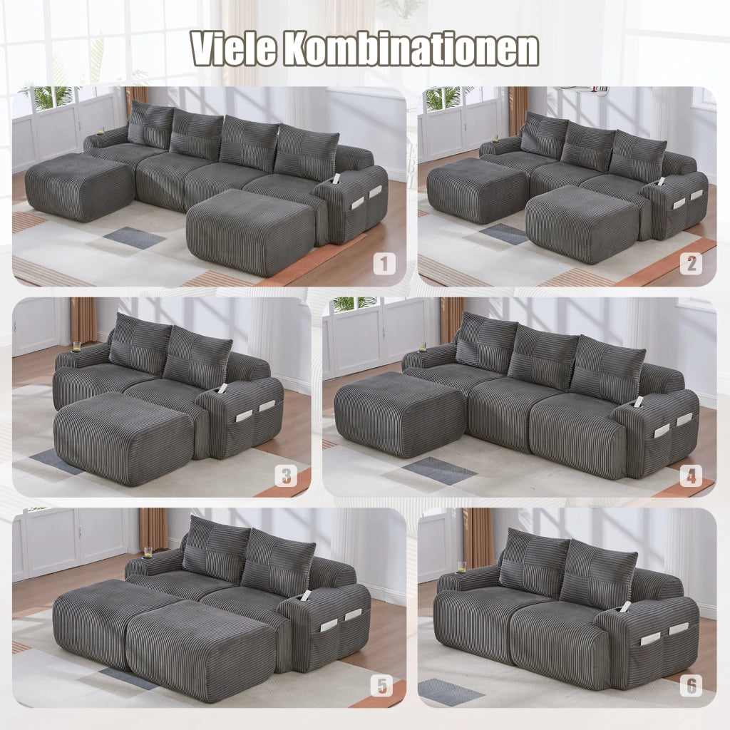 DIVANO Modulare 2 posti 200x99x80 cm in Corduroy Grigio Scuro