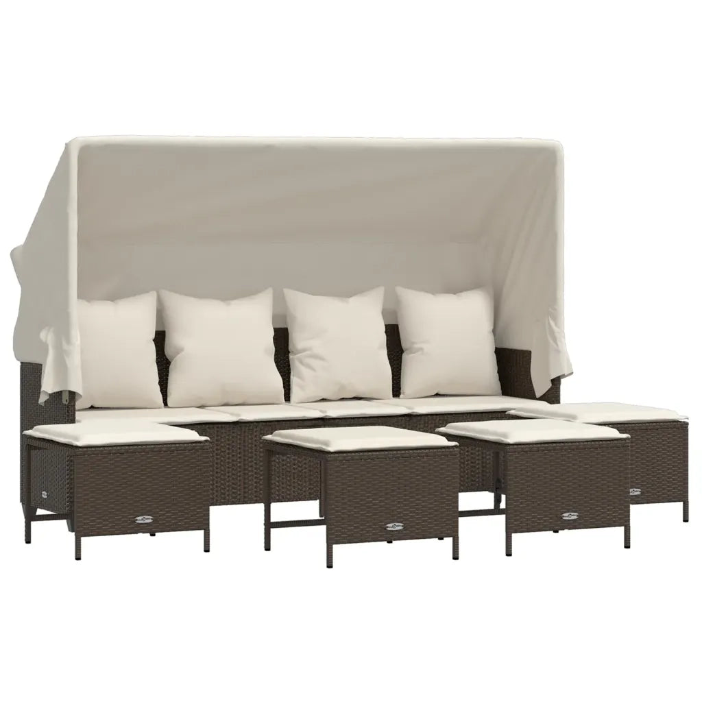 Set Divano da Giardino 5 pz | Set Salotto da Giardino con Cuscini Marrone in Polyrattan