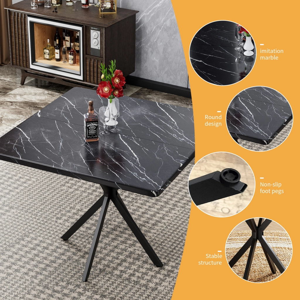Tavolo da pranzo quadrato per 4 persone con piano in MDF e gambe in ferro con piedini antiscivolo per cucina nero