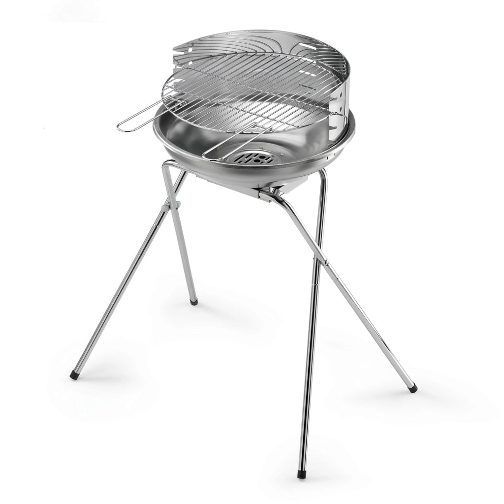 Barbecue a Carbone 480 Pro Inox Ompagrill Griglia di Cottura Ø44 cm Gambe a Cavalletto In Acciaio Inox