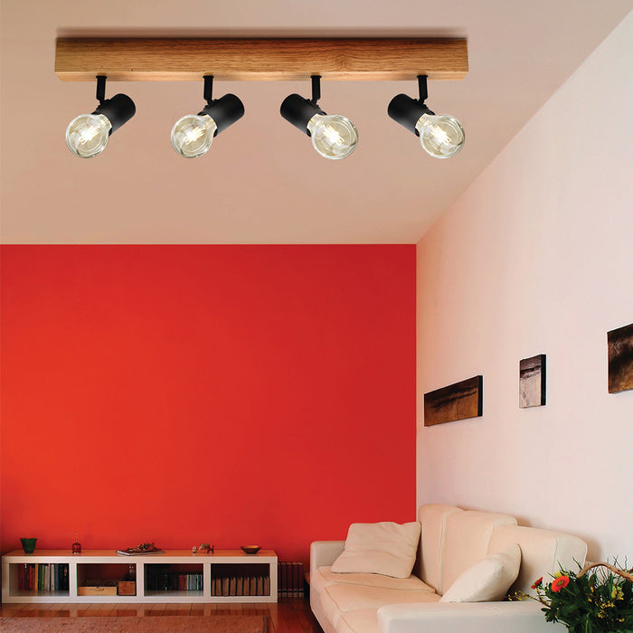 Plafoniera Industrial Townshend 3 4 Luci Legno Marrone E Nero