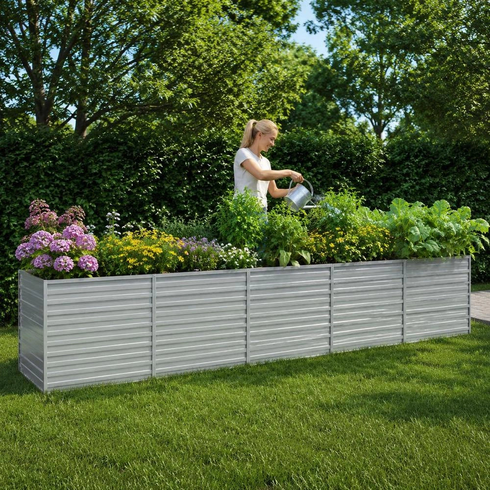 Garden Raised Bed 400x80x77 Cm Galvanized Steel Silver