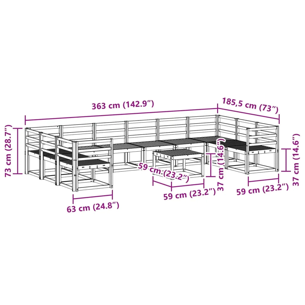 Set di divani da esterno 11 pcs Bianco Legno di Acacia Massello 3388308