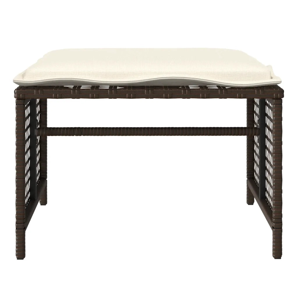 Set Divano da Giardino 4 pz Cuscini-Sofa da Giardino-Divanetto da esterno Marrone Polyrattan e Vetro