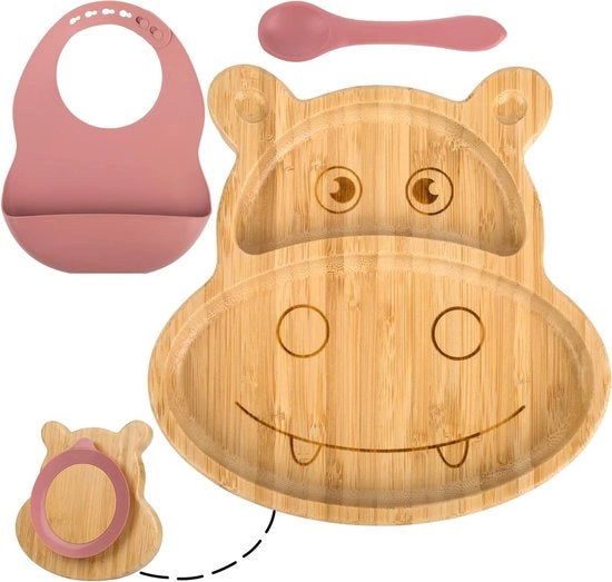 Set di piatti per bambini in bambù - 9 pezzi, forchetta, BPA-free - ideale come regalo per bambini piatti in bambù