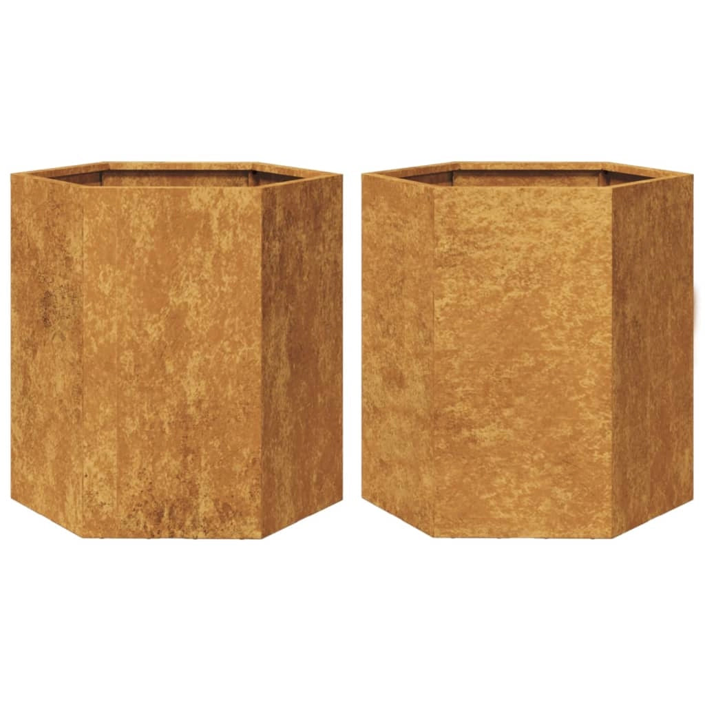 Fioriera aiuola rialzata fioriera aiuola giardino terrazza set da 2 esagonale 46 x 40 x 45 cm acciaio corten marrone 02_0039075