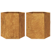 Fioriera aiuola rialzata fioriera aiuola giardino terrazza set da 2 esagonale 46 x 40 x 45 cm acciaio corten marrone 02_0039075