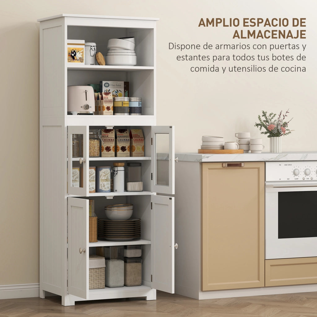 Armadio da Cucina con 4 Ante e Ripiani Aperti ¨C Zephmum ¨C Bianco 60x30x162 cm