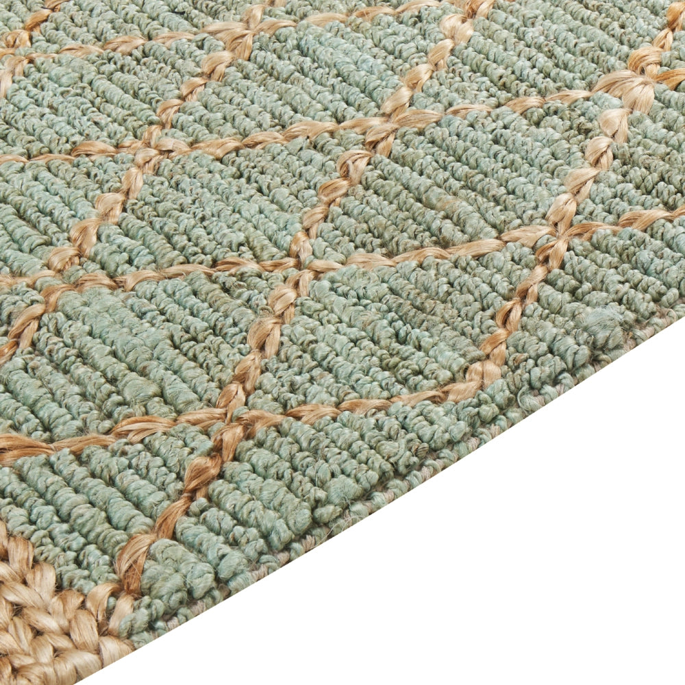 Tappeto Runner Verde e Beige Juta 80 x 300 cm Motivo geometrico Tessuto a mano Boho Corridoio Camera da letto