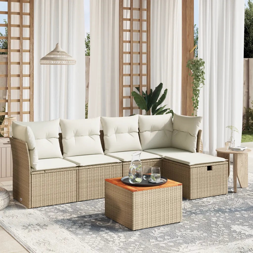 Set Divano da Giardino 6 pz con Cuscini Beige in Polyrattancod mxl 89714