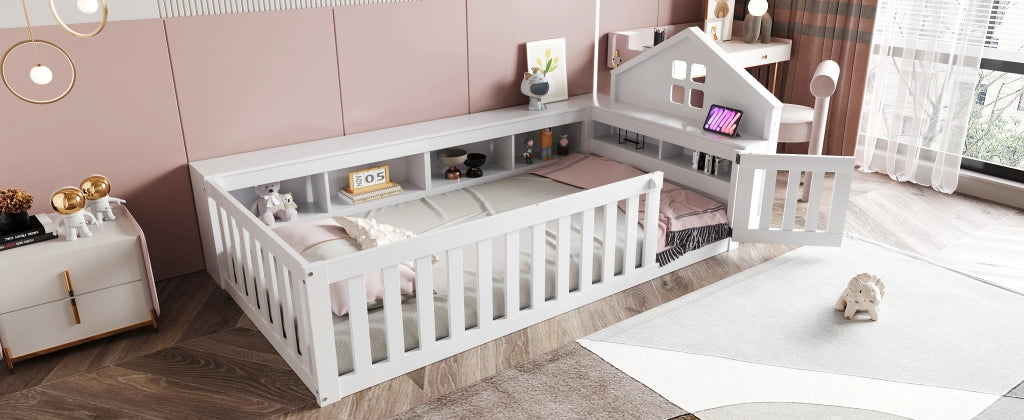 Letto singolo per bambini bianco con funzione di stoccaggio in legno massello 90x200 cm