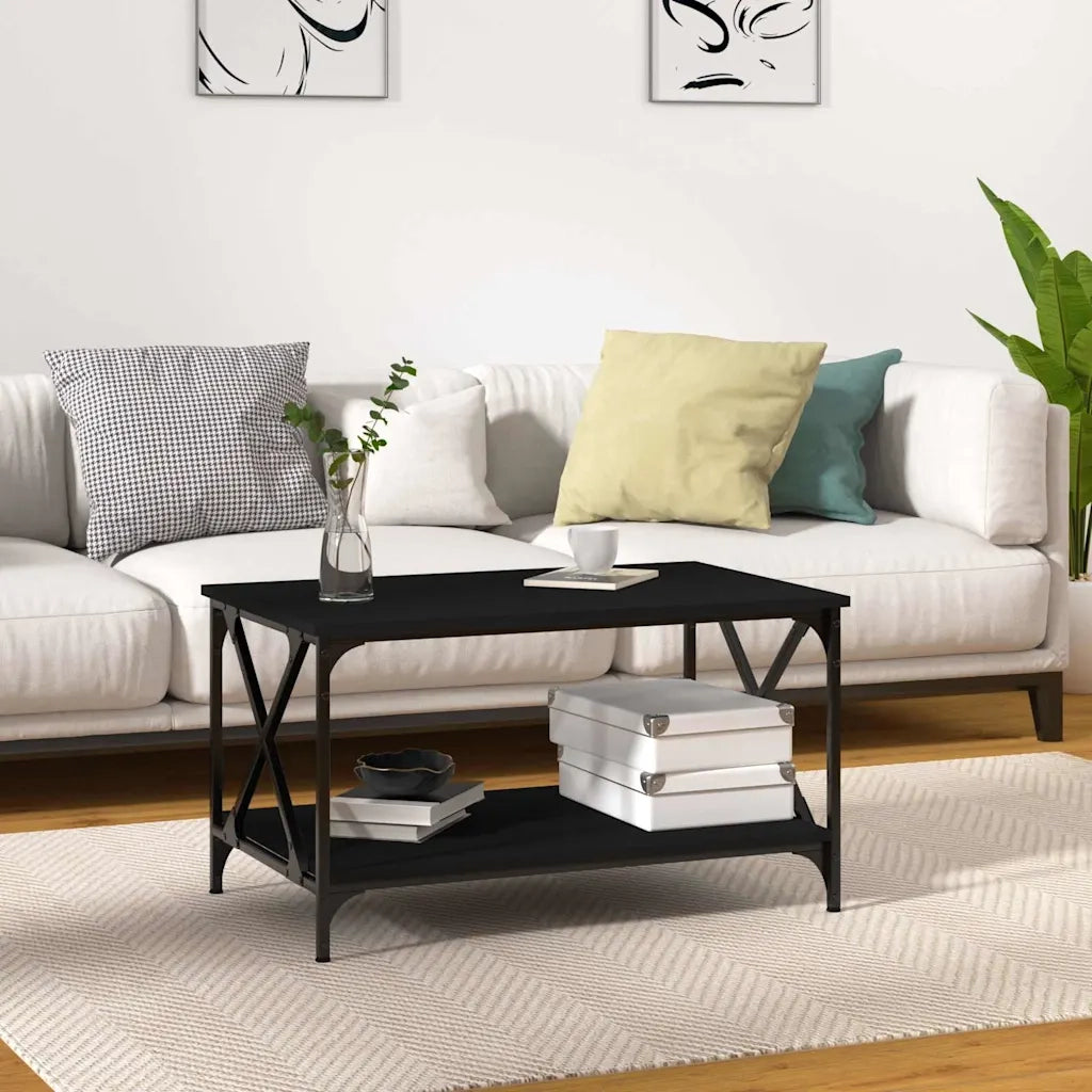 Tavolino da salotto | Tavolino da caff¨¨ | Tavolino da Soggiorno Nero 80x50x45 cm Legno Multistrato e Ferro