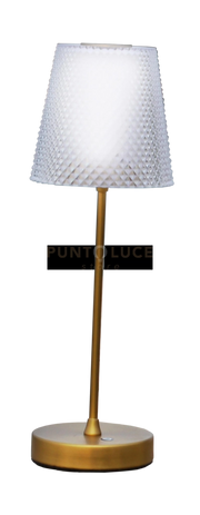 LA ANGINA-A O Lampada da tavola paralume acrilico lavorato ricaricabile ottone spazzolato 7W 3600K, dimmerabile 30-60-100%, lumen 630