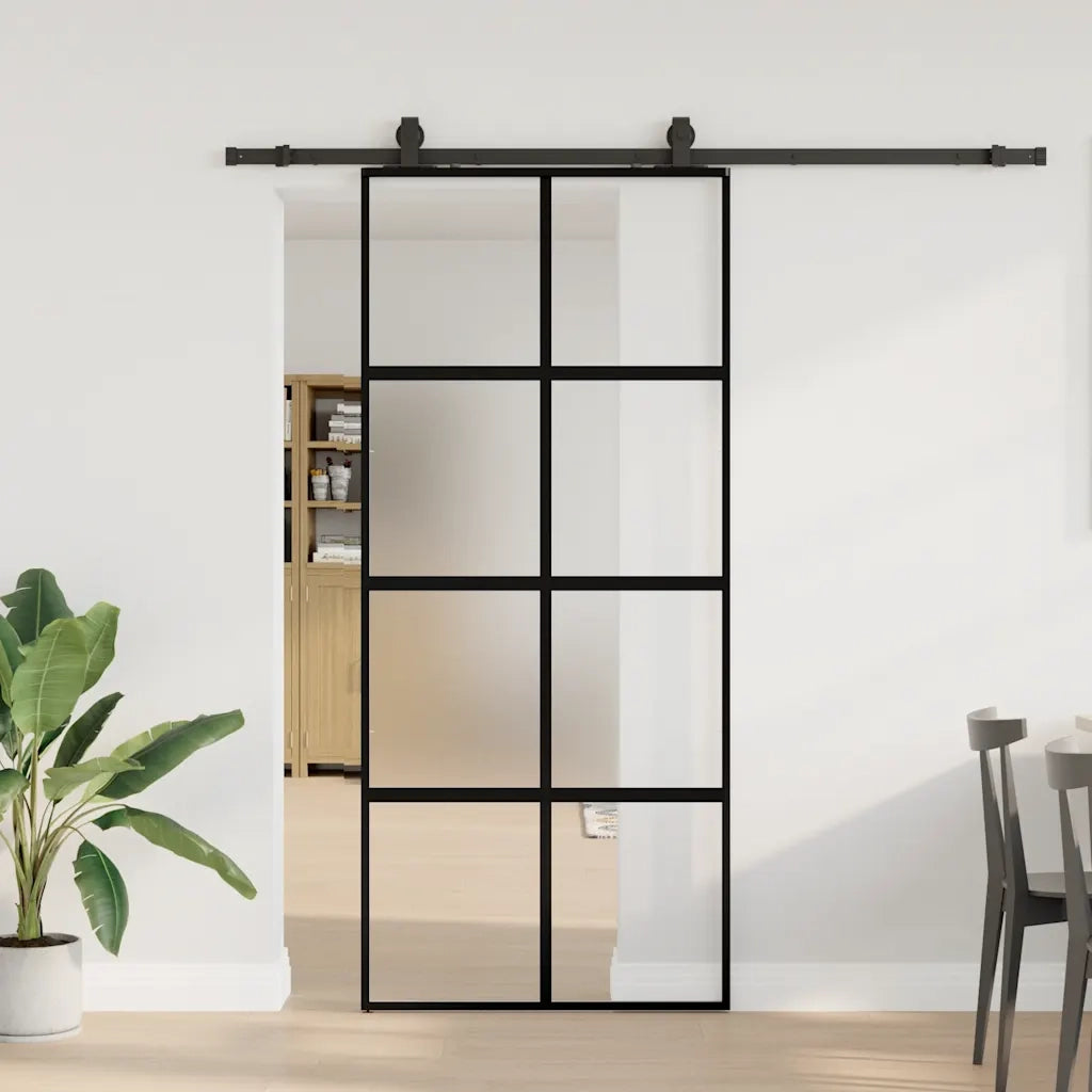 Porta Scorrevole Set Ferramenta Nera 90x205 cm Vetro Temperato