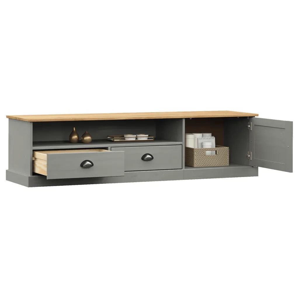 Mobile Porta TV VIGO Grigio 156x40x40 cm Legno Massello di Pino 353174