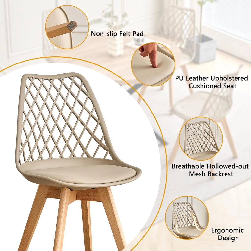 GrandCA HOME Set Tavolo e Sedie da Pranzo, Tavolo da Pranzo Rettangolare da 140 cm, 4 Sedie in Polipropilene a Rete, Adatto per Cucina, Sala da Pranzo e Soggiorno - Legno Chiaro + Kaki