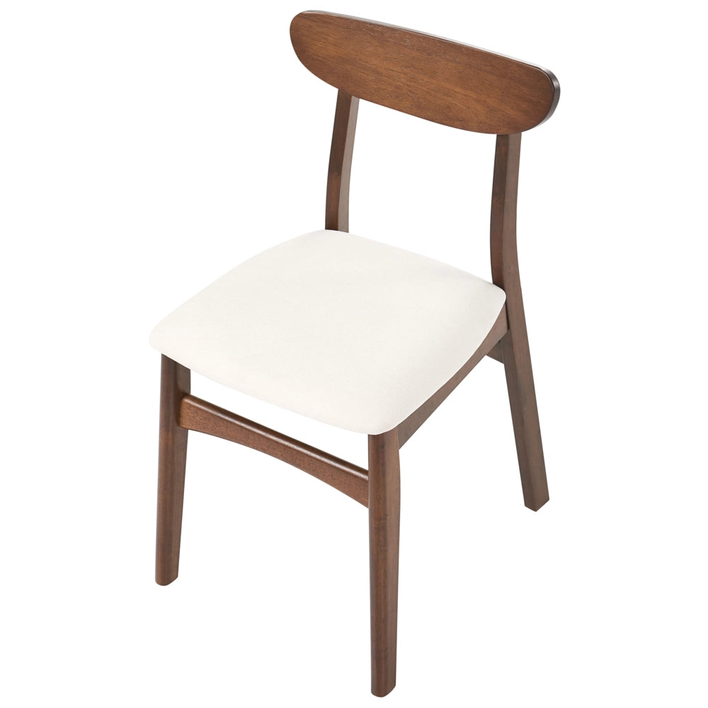 Set di 2 sedie da pranzo con struttura in legno di gomma marrone e beige chiaro, seduta in tessuto, senza braccioli, design retrò