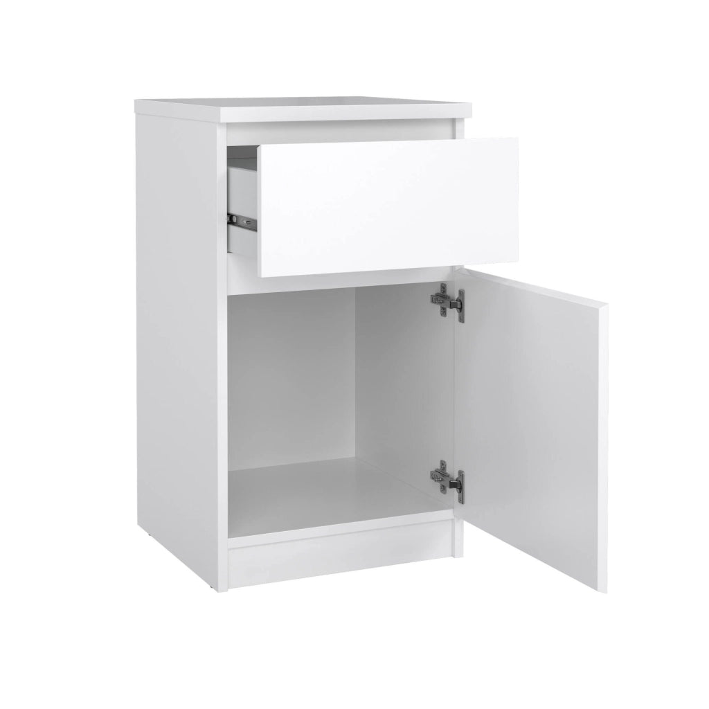 Comodino Delfini, Comò basso, Tavolino da notte, Mensola da letto, 40x40 h70 cm, Bianco lucido