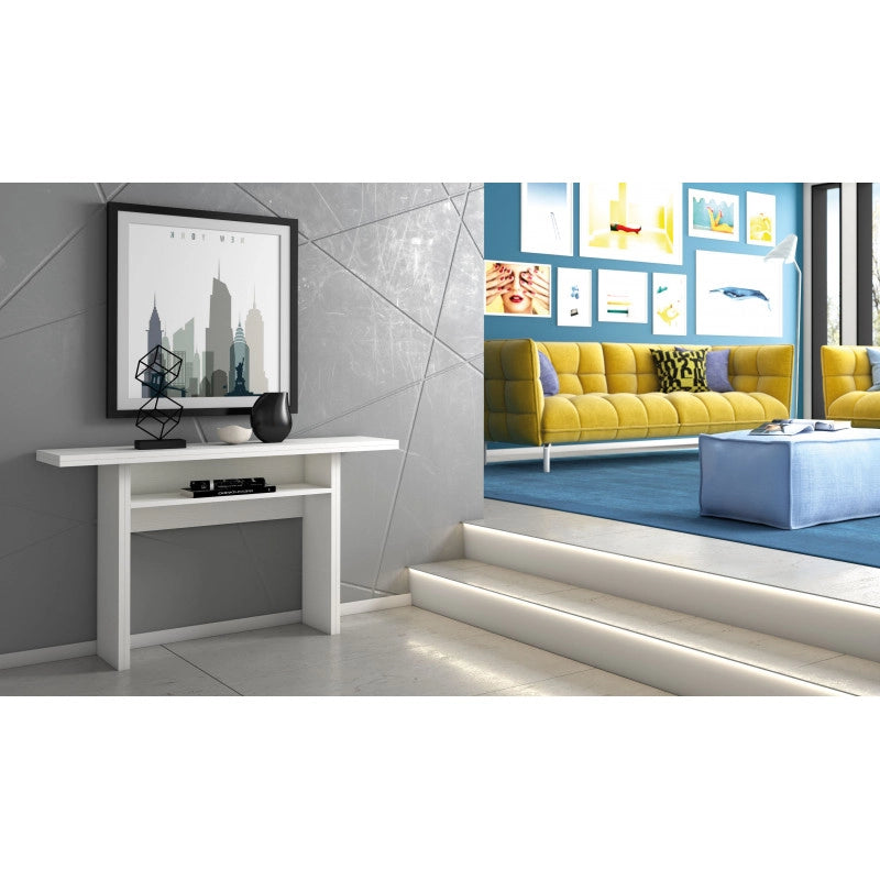 Tavolo consolle estensibile Oplà con piano ribaltabile e vano portaoggetti bianco 120x35/70x75 cm - Terraneo