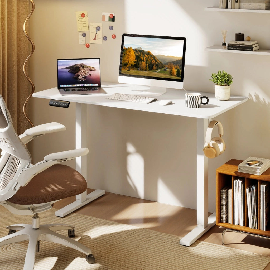 Scrivania elettrica ergonomica con 3 memorie di altezza e protezione anti-collisione, Scrivania regolabile in altezza Bianco-Scrivanie