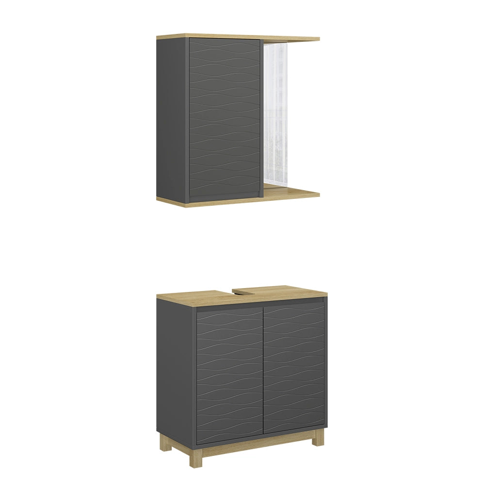 Vicco Set di mobili da bagno Antracite/quercia 2 parti