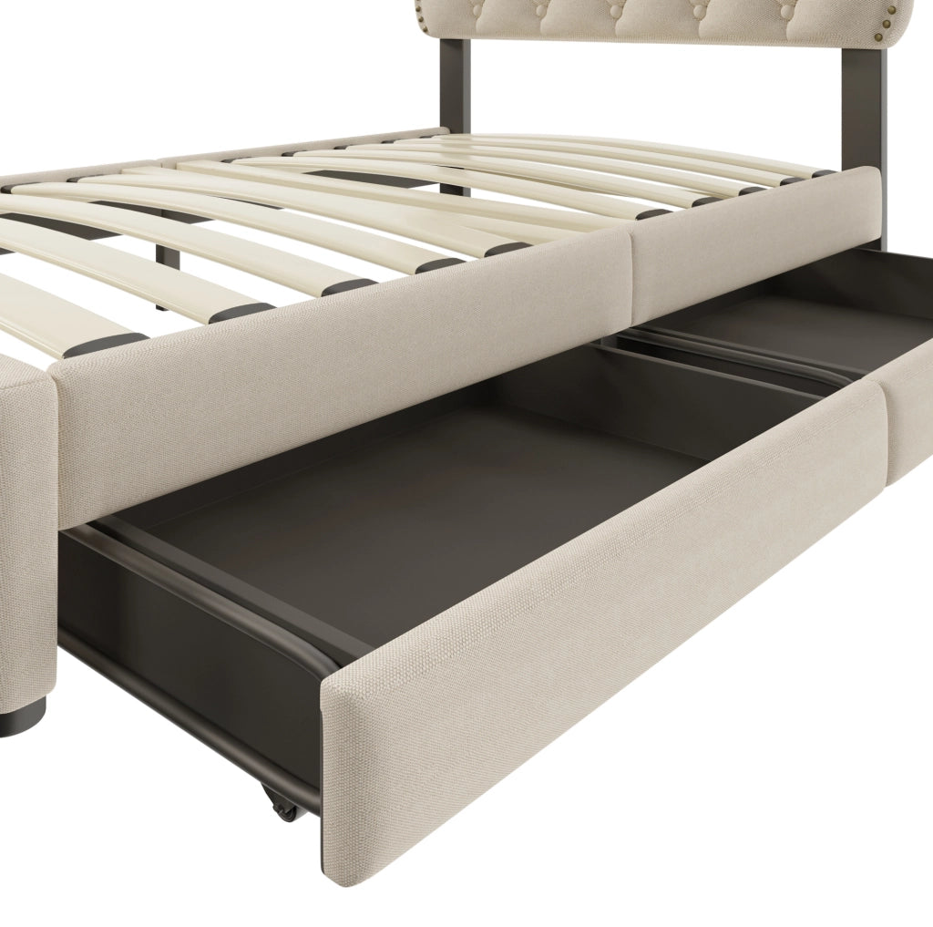 Letto imbottito 90 x 200 cm con cassetti e testiera regolabile