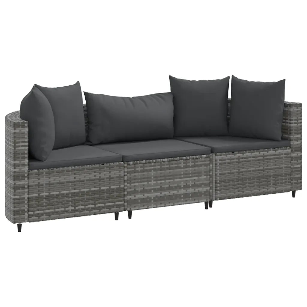 Set Divani da Giardino 3 pz con Cuscini Grigio in Polyrattan 3308450