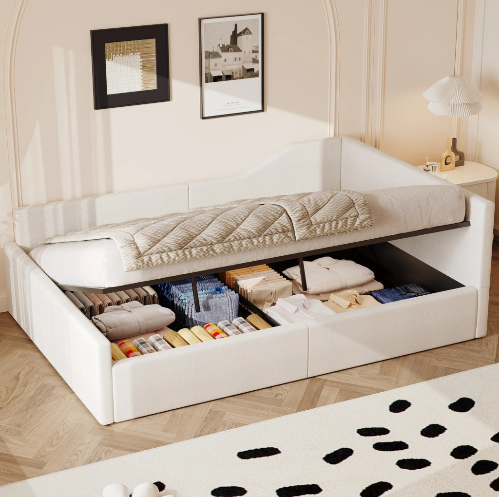 Letto da giorno imbottito 140x200 cm con contenitore; beige