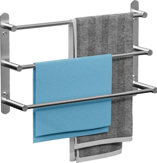 Supporto asciugamano bagno senza perforazione fissaggio parete in acciaio inox liscio supporto asciugamano bagno 60 cm con ganci supporto stabile 3 strati per bagno cucina wc