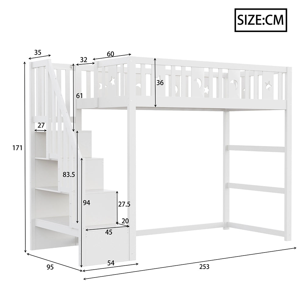 Letto a castello bambini - Xylo - 90x200 cm stelle lune bianco
