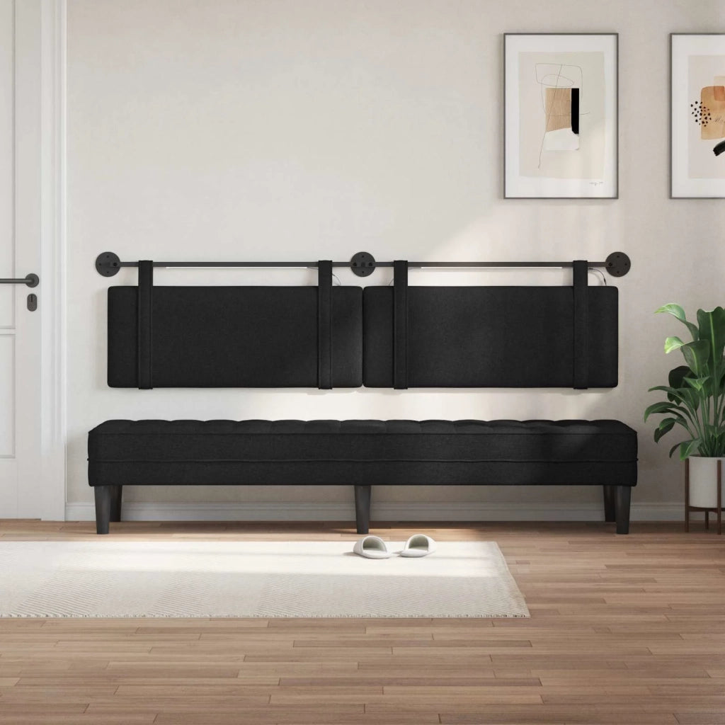 Testiera sospesa Con luce LED Nero Tessuto 3424029